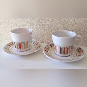 2 Cups and Saucers Vintage Noritake Mardi Gras pattern  with Colorful Stripes